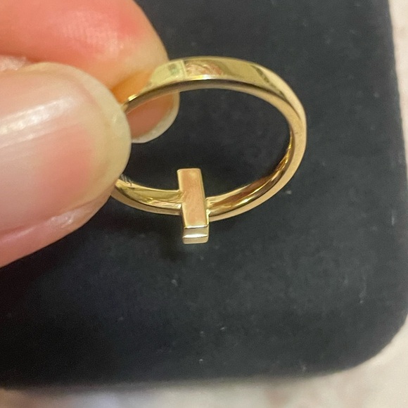 Tiffany & Co. T ring 18k Yellow Gold pave diamond ring size 6 - Picture 4 of 7